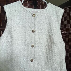 Nanette Lepore Textured Cream Vest with Gold Accents